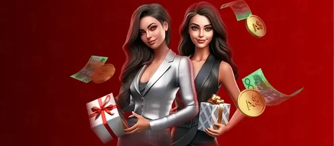 Pocket Pokies welcome package promotion artwork with wrapped gifts and Australian notes