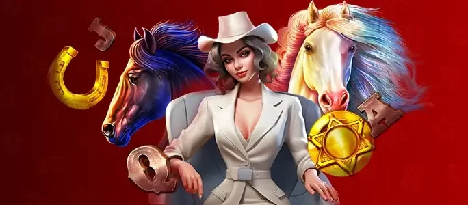 Mustang Gold free spins promotion artwork with horses and a golden horseshoe
